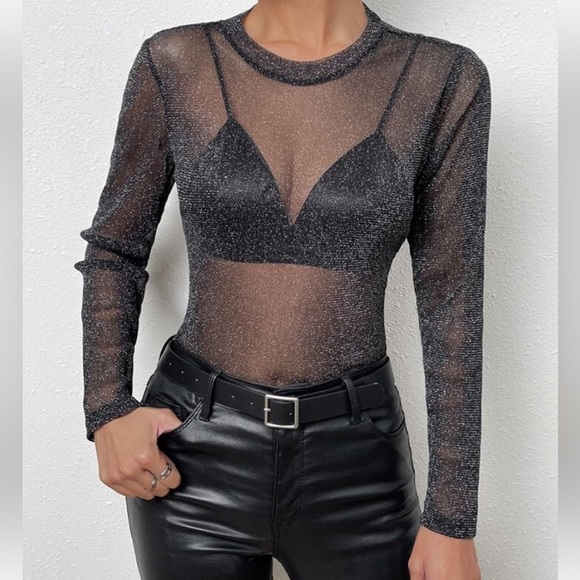Guess Tops - GUESS sheer metallic long sleeve top - XS
